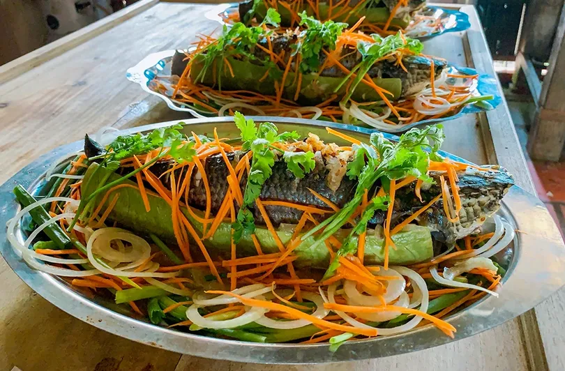Ngọt thanh cá lóc hấp bầu